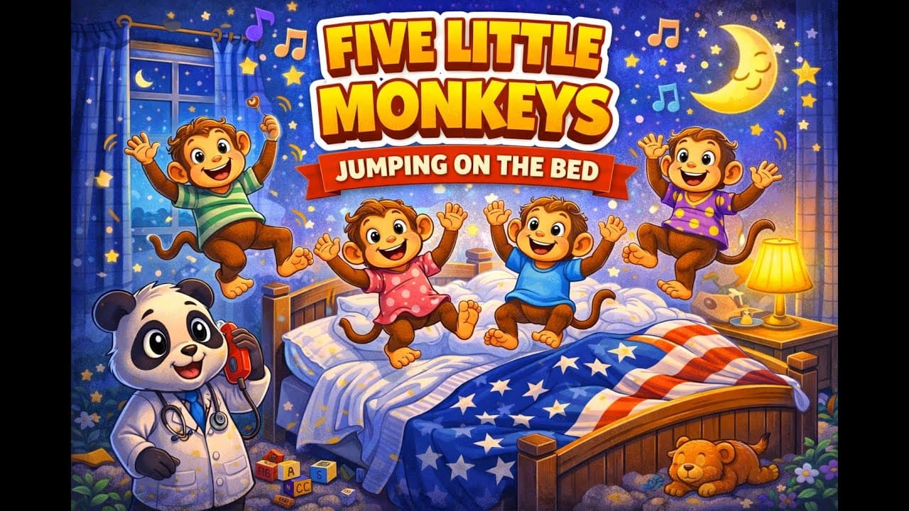 Five Little Monkeys Jumping on the Bed +9 Minutes | Nursery Rhymes for Babies